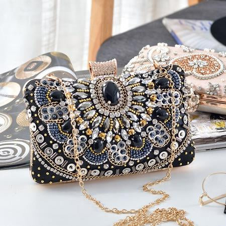 Leone’s Acrylic Rhinestone Evening Clutch Bag | Elegant Tassel Pendant | Silk Clutch Bag| Formal Party Bridal Wedding